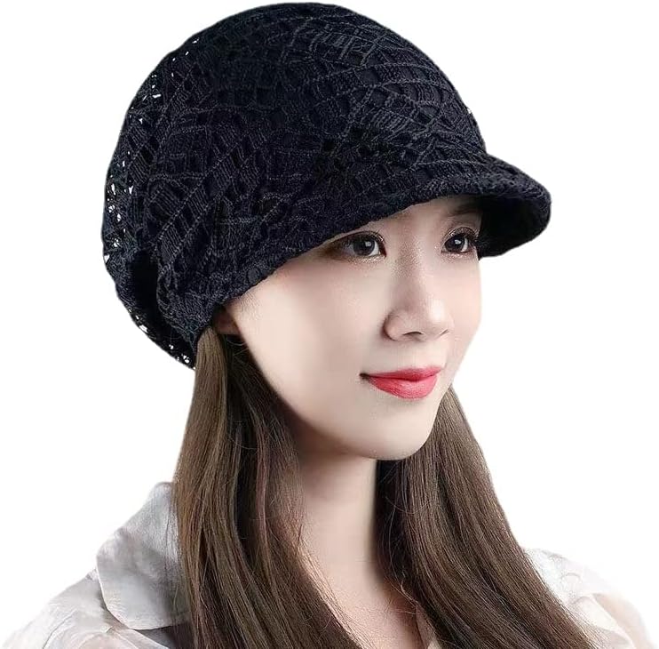 כובע קיץ של Qiwenjun לנשים כפה סלאכתית עם גזרת גזרת שוליים כובע גולגולת סתיו אביב עם כובעי