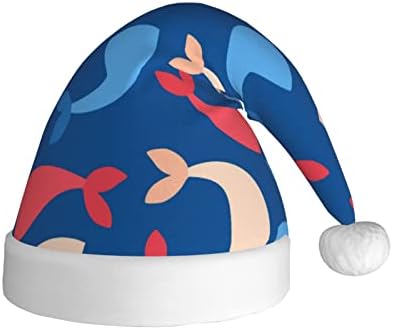 מיסטו צבעוני דגים דפוס סנטה כובע למבוגרים, יוניסקס קטיפה בד חג המולד כובע עם נוחות בטנה & מגבר; קטיפה ברים,