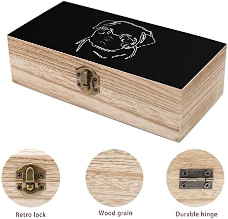 קופסת מארגן אחסון מעץ של Nudquio Pug עם מנעול רטרו לתמונות תכשיטים שומרי מזכרת מתנה דקורטיבית