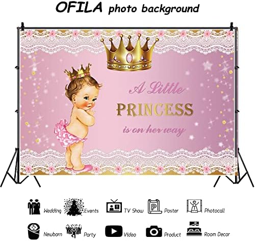 נסיכת תינוק מקלחת רקע לילדה 5 על 3 רגל זהב כתר תחרה ורוד נסיכה קטנה הוא בדרך רקע עבור נסיכת ילדה תינוק