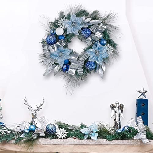 ולרי מדלין ווינטר מאחל חבילה לקישוט חג המולד בכחול כסף כחול 6ft זר חג מולד ， 15.7 אינץ 'טופר עץ מלאך חג