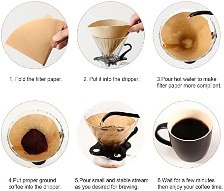 פילטר קפה, מסנני קפה חרוט, מסנני V60 02, מסנני קפה 2 נייר חרוט לשפוך מעל פילטר קפה, 1-4 כוסות