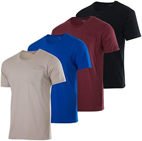 4 חבילה: ביצועי כותנה לגברים שרוול קצר שרוול צוואר כיס חולצת כיס - עליון אתלט פעיל