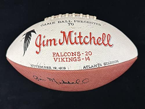 19 בנובמבר 1973 ג'ים מיטשל אטלנטה פלקונים חתמו על משחק NFL כדורגל מול ויקינגס - כדורגל חתימה