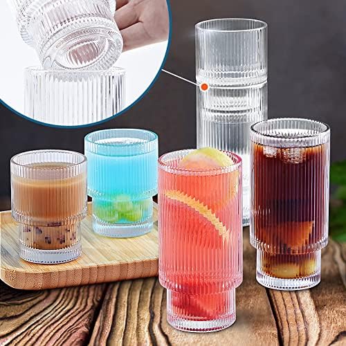 כוסות שתייה בסגנון אוריגמי סט כוסות זכוכית, 4 כוסות הייבול ו -4 כוסות סלעים, כלי זכוכית וינטג ' אדווה