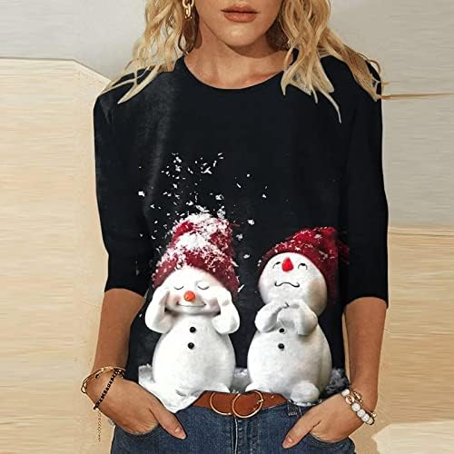 סנטה קלאוס חג המולד סווטשירט לנשים מצחיק חמוד איל הדפסת 3/4 שרוול חולצות חידוש צווארון עגול חולצות