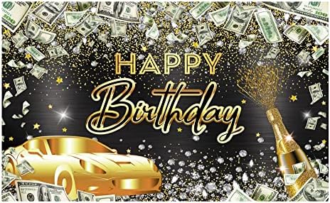 כסף יום הולדת רקע דולר ביל יהלומי מסיבת יום הולדת שחור וזהב רכב שמפניה רקע אספקת באנר עוגת שולחן