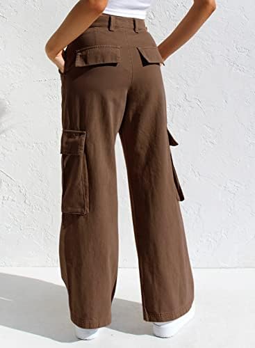 הערכה מכנסי מטען נשים מזדמנים מכנסיים מכנסיים רחבים ברגליים ישר עם כיסים עם כיסים