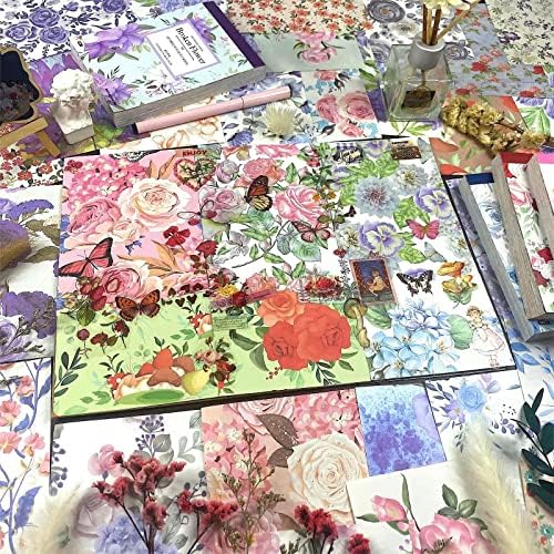 400 גיליונות נייר אלבום, וינטג 'פרחים סקריפינג אספקת ציוד יומן זבל אספקת אסתטי אסתטי פירק מלאכה נייר נייר
