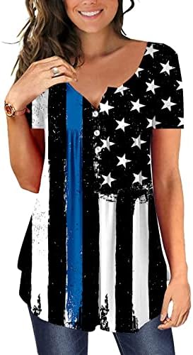 רביעי ביולי ארהב טוניקת דגל טוניקה לנשים מסתירות טייז שומן בבטן כפתור שרוול קצר קז'ז