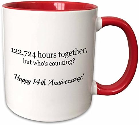 3רוז יום השנה ה -14 שמח-122724 שעות יחד ספל, 11 עוז, אדום