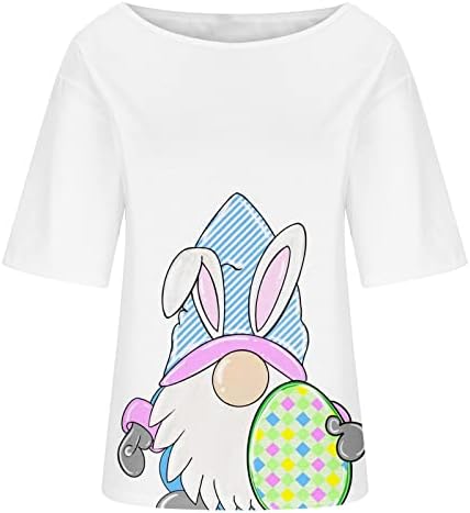 חולצות T של חג הפסחא לנשים 2023 טוניקה טוניקה כתף קרה ביצי ארנב חמודות הדפס חולצת טריקו עליונה