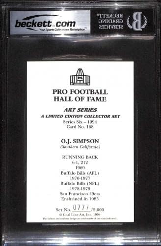 168 O.J. סימפסון - קו שער של 1989 כרטיסי כדורגל HOF מדורגים BGS Auto 10 - כדורגל חתימה