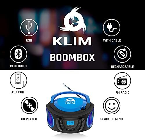 Klim Boombox מערכת שמע ניידת FM נגן תקליטור CD Bluetooth ו- Nomad Portable CD Player Walkman עם צרור