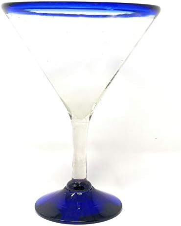מקסיקני יד זכוכית מנופחת-סט של 4 יד פוצץ מודרני מרגריטה משקפיים - כחול שפה