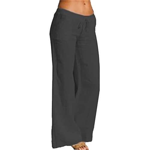 Maiyifu-GJ נשים כותנה פשתן מכנסי רגל רחבים