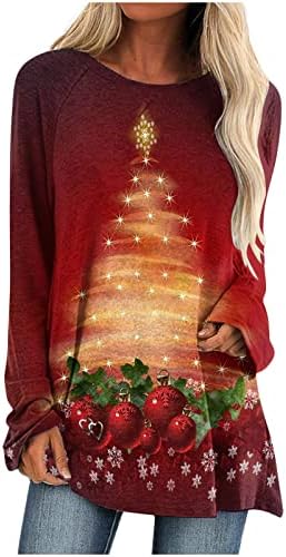 אקקליאן נשים מצחיק עץ חג המולד הדפס חולצת סוודר רופף גרפיקה חמוד שרוול ארוך שרוול ארוך עגול שולי טוניקה חולצת