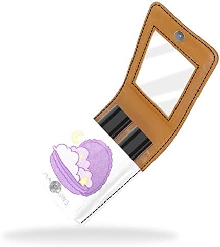 אוריואקאן שפתון מקרה עם מראה חמוד נייד איפור תיק קוסמטי פאוץ, סגול מקרונים קריקטורה ירח כוכבים יפה