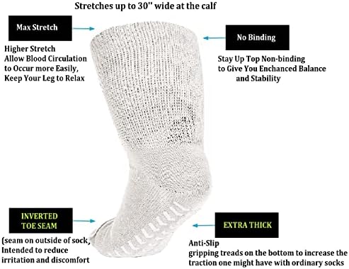 מ.מ. עלים גרביים רחבות במיוחד לרגליים נפוחות - 6 זוגות גרבי בריאטריה רחבים במיוחד, גרב יצוק ללא