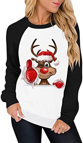 חולצות חג המולד של Beuu לנשים בתוספת חג המולד בגודל חג המולד מכוער הדפס מכוער חולצות שרוול ארוך
