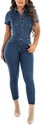 ג'ינס ג'ינס עיפרון רגל סרבלים מכנסיים כפתור התאמה הדוקה ג'ינס סרבל סרבל מוטב