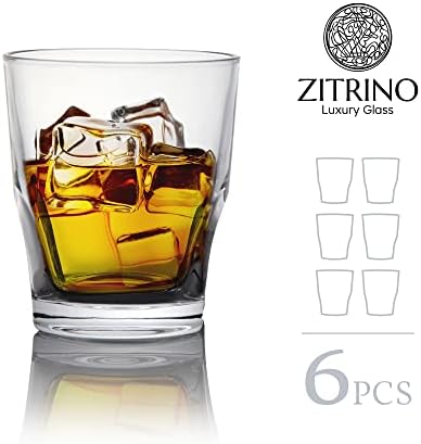 משקפי ויסקי פרימיום - סט של 6, 10.14 גרם כוסות שתייה סקוטית נמוכה, משקפי ויסקי מיושנים, מושלמים לאוהבי סקוטש,
