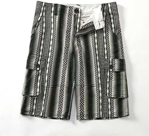 מכנסיים קצרים של Beuu לגברים, קיץ פס אנכי טלאי גרפי מכנסי מטען קצרים אמצע מותניים רחוב אופנה חוף חוף מזדמן