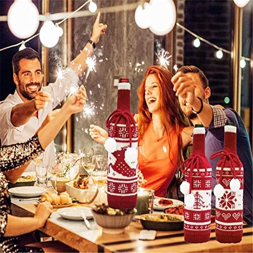 בקבוק יין לחג המולד של Moonase מכסה קישוטים לקישוטים לקישוטים לכיסוי סרוג לשקיות בקבוקי יין לקישוטי
