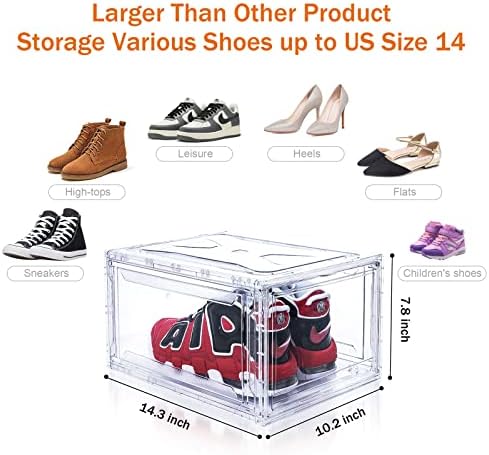 Saistory 6 קופסאות נעליים אריזות נקה ערימה, קופסאות אחסון גדולות של נעליים, קופסאות נעליים אקריליות
