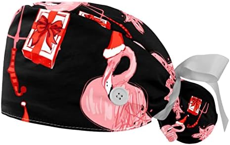 2 יח 'חג המולד פלמינגו אחות קרצוף כובעים נשים שיער ארוך, כובע גולגולת אחורה מתכווננת, כיסוי ראש עובד בגודל אחד