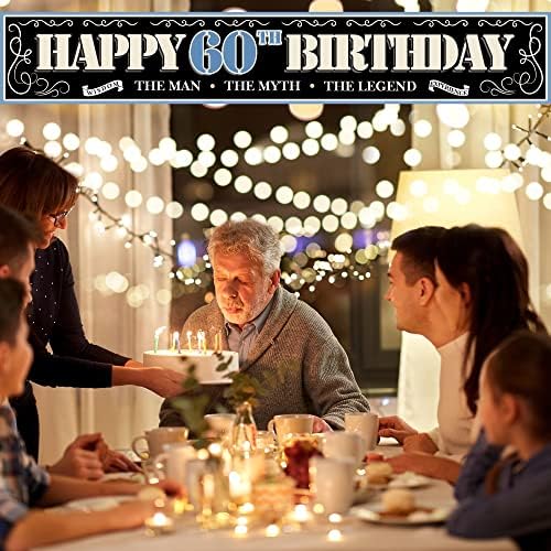 רטרו וינטג 'גדול במיוחד רטרו שמח בן 60 יום הולדת, שחור כחול לבן 60 יום הולדת שלט ליום הולדת לאדם אב סבא בעל
