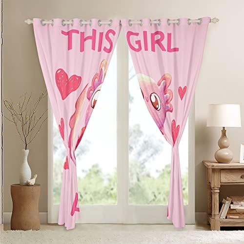 וילונות Arosebridal Axolotl, וילונות חלון קוואי לילדים לילדים בנות בנות נשים עיצוב חדר שינה, טיפולי
