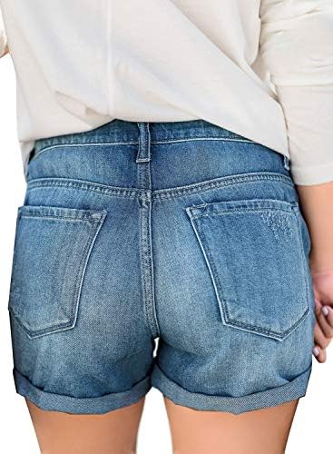 מכנסי ג 'ינס גבוהים בגזרה גבוהה קרועים של לובמיה מכנסי ג' ינס קצרים עם אזיקים