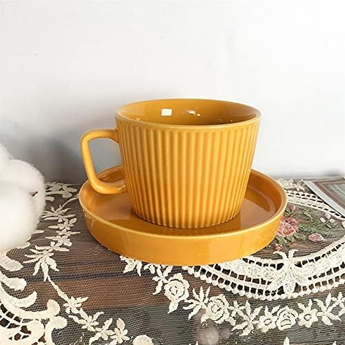 מגור כוס קפה צהוב של חרסינה פשוטה וכוס צלוחית, 9.29oz/275 מל יצירתי ספלי קפוצ'ינו צבועות ביד