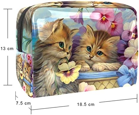 תיק קוסמטי של TbouoBt לנשים, תיקי איפור מרווחים לטיולי טאלטיקה מתנת נסיעות, צביעת זוג חתול פרח חיה