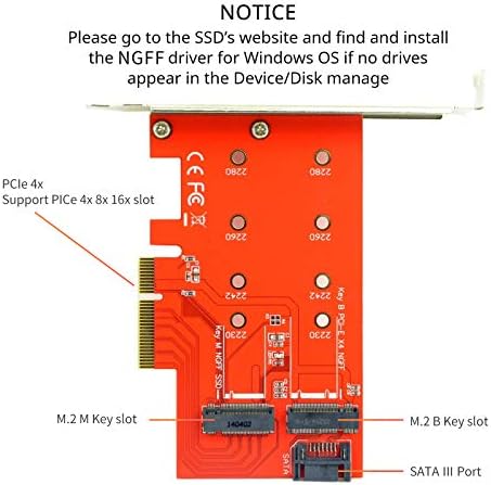 DUAL M.2 כונן קשיח ל- PCIE מתאם להמרה ליציאת SATA, M.2 SSD NVME ו- SATA 2280 2260 2242 2230 ל-