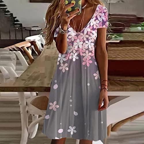 נשות הוקסין שמלות קיץ 2022 הדפס פרחוני מזדמן VNECK שמלת טוניקה שרוול קצר קפלים קפלים א-קו חוף מיני שמחה