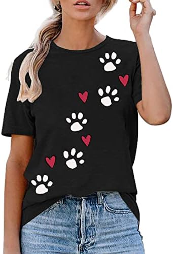 כלב כפה אהבה חולצת טריקו להדפסת לב לנשים שרוול קצר כלב אמא טיז גרפיקה חולצות צוואר צוואר