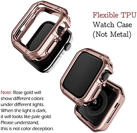 Mryuesg תואם את פס השעון של Apple and Case, שרשרת מתכת נירוסטה עם כיסוי TPU, רצועת צמיד חכמה של Watch Watch,