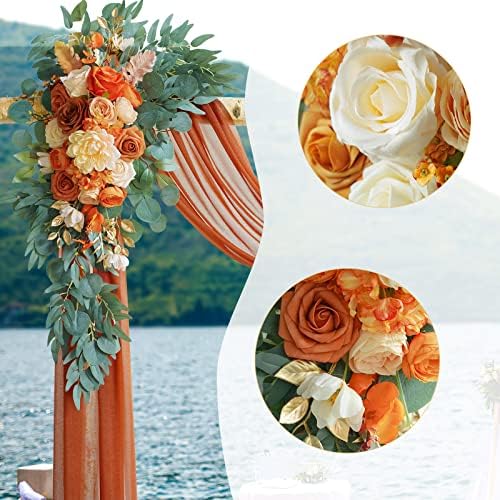 ערכת פרחי קשת חתונה מלאכותית של פונטיה עם קשת חתונה מבריקה 26ft בד, פרחי קשת לטקס חתונה וקישוט חתונה
