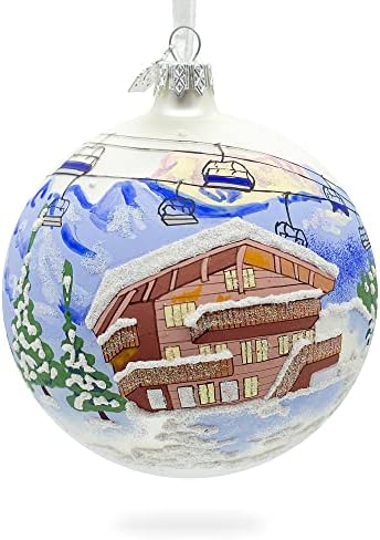 בקתה ומעליות סקי בהרים כדור זכוכית קישוט חג המולד 4 אינץ