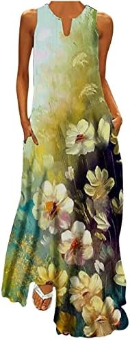 2023 נשים מקרית מקסי שמלה ללא שרוולים עניבה לצבוע פרחוני הדפסת זורם ארוך שמלות קיץ רופף שמלה קיצית בכושר