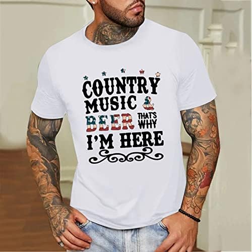 חולצות טריקו של שרוול קצר של Beuu פטריוטי לגברים, דגל אמריקה מכתב דגל אמריקה הדפסת צוואר צווא