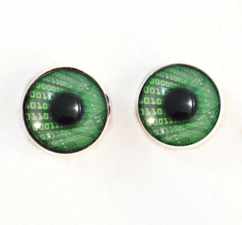 כפתורי 16 ממ קוד מחשב ירוק תפור על עיני זכוכית סייבר עם לולאה לבובה סרוגה פסלים רכים או תכשיטים של