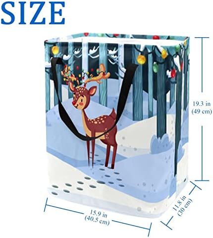 חורף יער חג המולד איל הדפסת מתקפל סל כביסה, 60 ליטר עמיד למים סלי כביסה סל כביסה צעצועי אחסון עבור במעונות אמבטיה