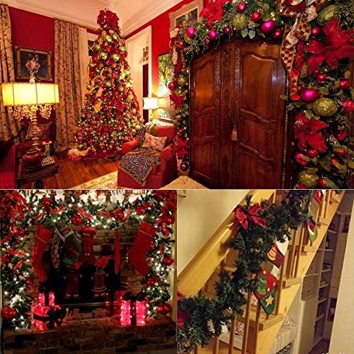 Vuaohiy 9 מטרים חג המולד זר עם אורות קישוטים לחג המולד זר מלאכותי עם פירות יער וקונוסים אורנים למדרגות דלת הכניסה