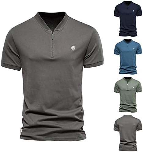 חולצת גולף לגברים של Ozmmyan חולצות שרוול קצר הנלי חולצות אתלטיות ללא צווארון רבע רוכסן מזדמן רזה