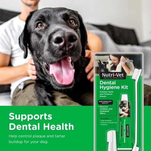 ערכת היגיינת שיניים נוטרי-וטרינר לכלבים עם מברשת שיניים, מברשת שיניים אצבע ומשחת שיניים אנזימטית, 2.5 אונקיות