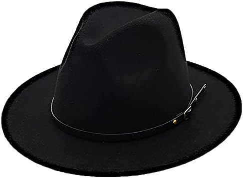 אוטו קלאסי שחור-לבד-פדורה-כובעים לנשים, רחב שוליים-צמר-חוואי-פנמה ג ' אז כובע עם חגורה-אבזם