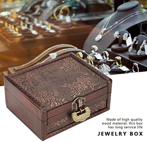 קופסת עץ דקורטיבית של Herchr וינטג ', תיבת תכשיטים מעץ קופסת מזכרת קופסת קופסת חזה קופסת חזה חזה עם מנעול ומפתח